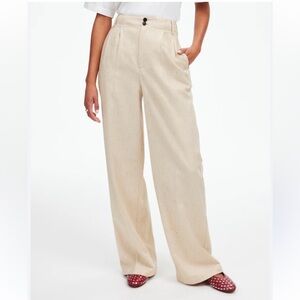 Madewell linen Harlow wide leg linen Lagenlook Beige Pants Sz 10 P